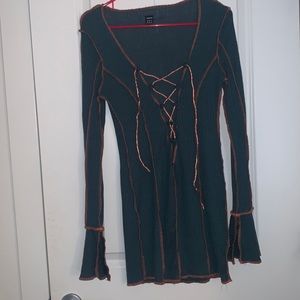 Lace Up Front Top-Stitching Bodycon Dress